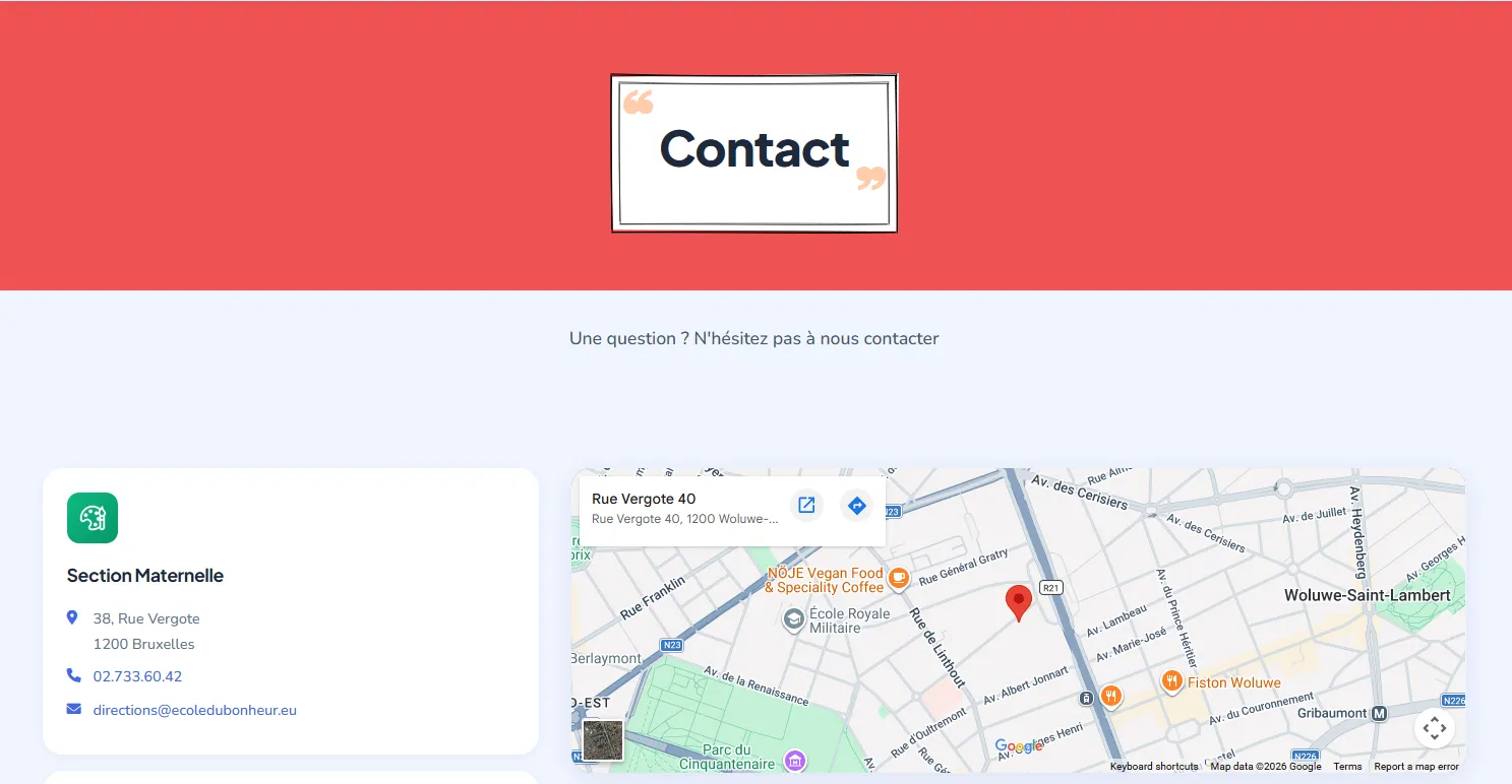Page contact avec formulaire AJAX et routage automatique vers le bon secrétariat