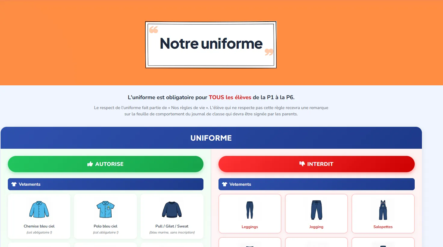 Boutique Fancy Fair de l'uniforme avec paiement Stripe Checkout
